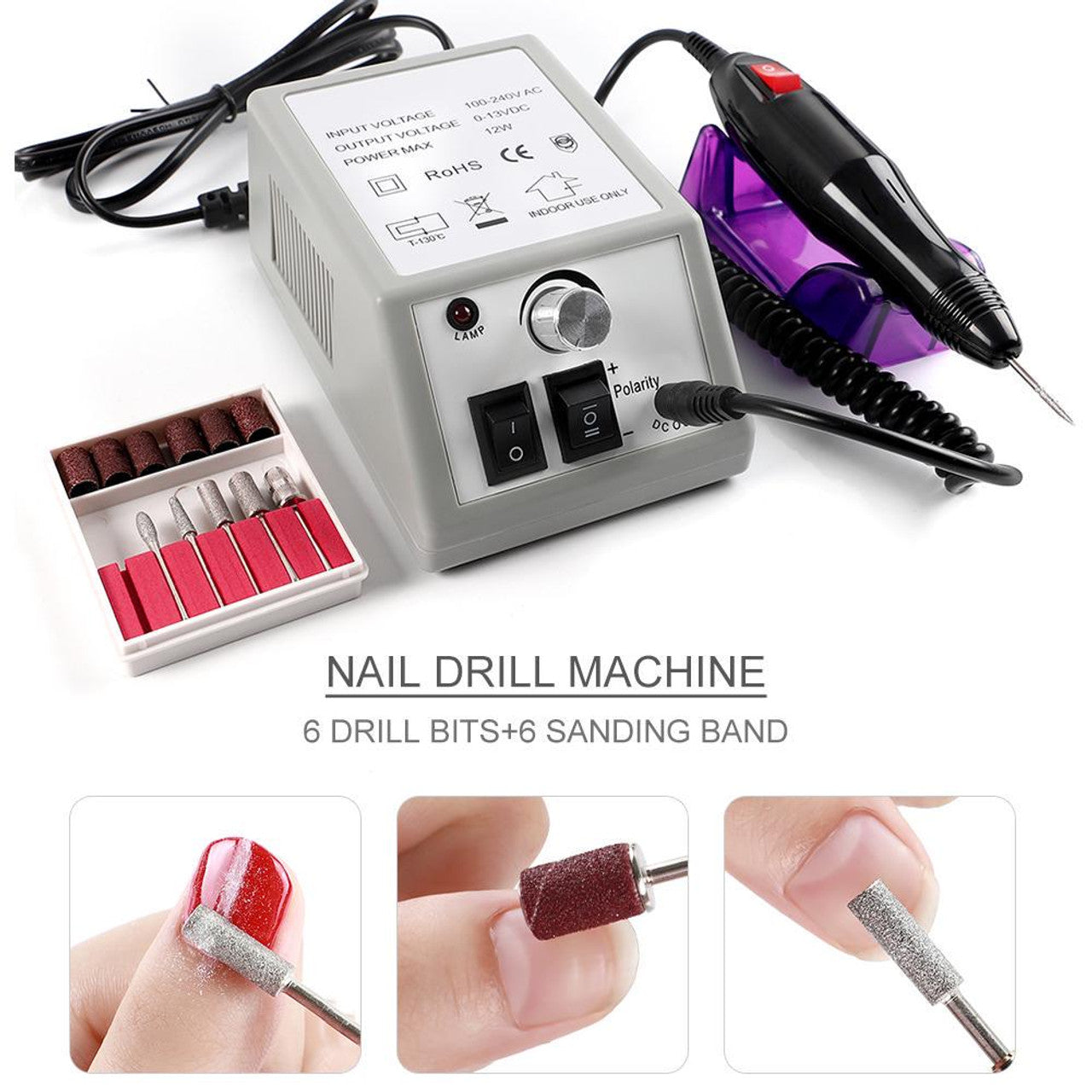 Electric Nail Drill Kit Portable Nail File Manicure Pedicure Polishing  Tools with 6 Drill Bits & Sanding Bands - Walmart.com